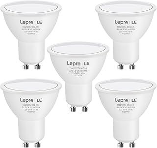 Lepro GU10 LED Bulbs, Cool White 5000K, 4W 345lm Energy Saving Light Bulbs, 50W Halogen Spotlight Equivalent, 100° Beam Angle, Daylight White, AC 220V-240V, Non-dimmable, Pack of 5