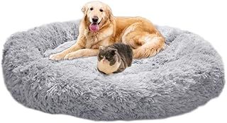 Warm Fluffy Extra Large Dog Beds, Washable Round Calming Fur Donut Cuddler Pet Bed for Large Extra Large Dog (XXXL-120,Light grey)