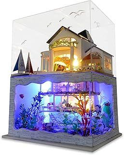 Cuteefun Miniature DIY Dolls House Kit, Wooden Doll house Kit with Furniture and Dust Cover, Handmade Crafts for Adults, 1:24 for Birthday, Valentine's Day Father's Day(Hawaii Villa)