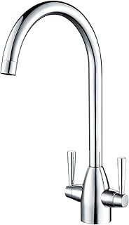 Hapilife Kitchen Sink Mixer Tap Monobloc Two Handles 360 Swivel Spout 1 Hole Contemporary Mono Sink Faucet Taps Mixers Chrome High Arc Dual Lever Faucets