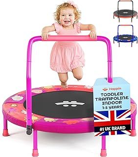 Happin 36" Mini Foldable Toddler Trampoline for Kids with Height-Adjustable Handle, Noise-Free Kids Trampoline Indoor with Super Safety Pad & Durable Steel Frame, Indoor/Outdoor