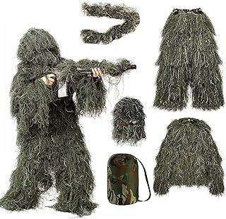 LLNTOU Ghillie Suit 5 in 1, Ghillie Suit for Men/Kids/Women, 3D Camouflage Hunting Apparel Including Jacket, Pants, Hood, Carry Bag, Gift for Hunter, Halloween Costumes