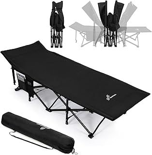 Sportneer Camp Beds for Adults, 74 * 28" Extra Wide Camping Beds for Adults with Side Pocket, Camping Beds for Outdoor Travel Folding Camp Bed for Picnic Office Indoor