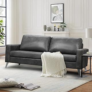 UNIONLINE 200cm 3 Seater Sofa, Modern Large 2 Seater Sofa Couch Faux Leather 2&3 Seater for Office,Hotel,Bedroom, Living Room, Silver Grey