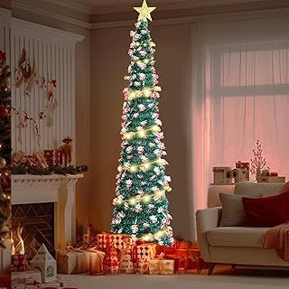 Collapsible Christmas Tree, 5 FT Artificial Xmas Tinsel Tree Sequin Decoration Tree with Support Stand for Christmas Indoor Outdoor Holiday Party Office Decoration (Christmas Man Model)