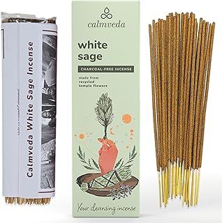 White Sage Incense Sticks for Cleansing - (80 Scent Sticks) Charcoal Free, Made from Upcycled Flowers | Protection Incense to Cleanse Negative Energy