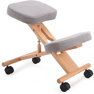 CASART Ergonomic Kneeling Chair, Adjustable Wooden Frame Kneeler Stool, Home Office Orthopaedic Posture Chairs (Grey)