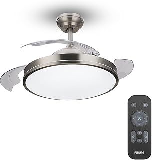Philips LED Atlas 28W Ceiling Light with 35W Fan, Remote Included. [Cool White - Nickel]. for Ceiling Lighting, Livingroom and Bedroom.