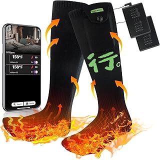 Electric Heated Socks with Rechargeable 5000mAh Battery, Thermal Socks with APP Control, Winter Warm Foot Warmer for Cycling, Skiing, Fishing, Camping, Hiking