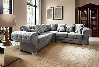 Corner Sofas for Living Room - Elegant Verona L Shaped Sofa with Thick Luxury Soft Extra-Foam Filled Cushioning | Sophisticated Sofa Corner in Elegant Grey | 245Wx245Dx80H