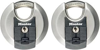 MASTER LOCK Pack of 2 High Security Disc Padlocks, Security level 8/10, Outdoor, Keyed, Stainless Steel, Weatherproof, Shrouded Shackle