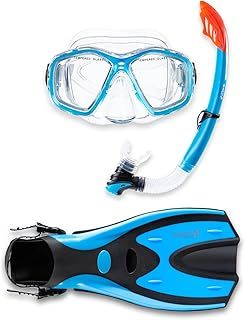Two Bare Feet Snorkel, Mask and Fins/Flippers PVC Snorkelling Set (Adults) With Anti Fog and Wide View Mask, Anti-Leak, Tempered Glass - Scuba Dive Snorkelling Sets