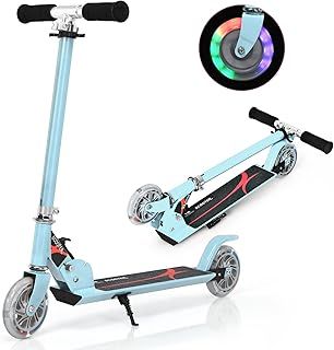 COSTWAY Kids Kick Scooter, Light Up LED 2 Wheeled Scooters for Ages 4 to 13 Children Girls Boys, Adjustable T-bar Foldable Push Board Maximum Load 70KG