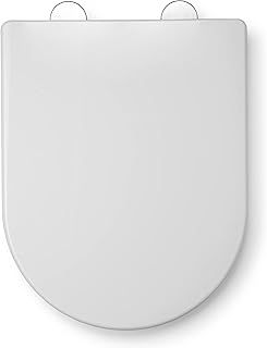 Croydex Telese Stick 'n' Lock D Shaped Soft Close Toilet Seat - Adjustable Hinges with Quick Release Button for Easy Cleaning and Antibacterial Treated Surface, Top & Bottom Fix (White)