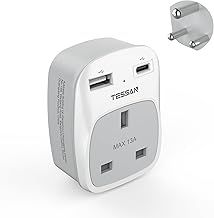 India Travel Adapter, TESSAN Grounded Type D Travel Adapter with 2 USB Ports (1 USB C) to Sri Lanka, Pakistan, Burma, Maldives, Iraq, Namibia, Nepal, Yemen, Zambia