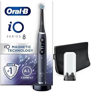 Oral-B iO8 Electric Toothbrush Adults, Oral B Electric Toothbrush, App Connected Handle, 1 Ultimate Clean Toothbrush Head & Magnetic Pouch, 6 Modes, Teeth Whitening, 2 Pin UK Plug