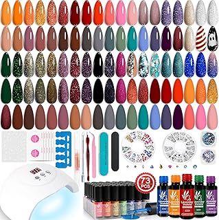 Lavender Violets 73 Pcs Gel Nail Polish Set with lamp 45 Colors Full Set for Beginners Nail Primer,Base Coat,Matte&Top Coat Manicure Remover Shellac Gel Polish Kit 54W LED Light Varnish LA06