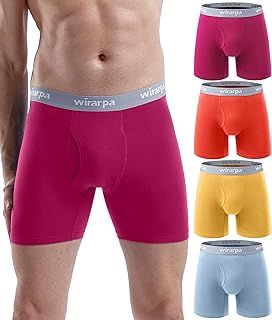 wirarpa Men's Underwear Trunks Cotton Stretch Boxer Shorts Open Fly Tagless Underpants for Men Regular Leg 4 Pack