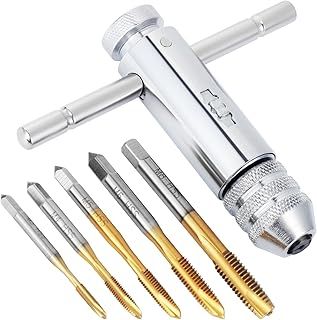 Habwea Tap Wrench Set Adjustable T Handle Ratchet Tap Re-Threading Tool M3-M8 Metric Metal Hand Thread Taps for Tap and Die Sets