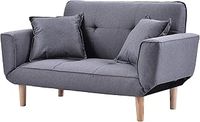 Small Light Gray Sofa Linen Fabric with Grab, Living Room 2 Seat Sofa Couch Settee Recliner Sleeper, Bed Leg Height: 16cm,Sofa size: 125x61x70cm (WxDxH) for Child