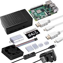 Starter Kit for Raspberry Pi 4 4GB, Include Pi 4 4GB RAM Board, 64GB SD Card and Card Reader, ABS Case with PWM Fan, 5V 3.6A Power Supply with ON/Off Switch, 2pcs 4K HDMI Cables