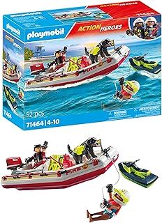 Playmobil 71464 Action Heroes: Fireboat with Aqua Scooter, exciting water rescue, including diving goggles and fins, fun imaginative role-play, realistic play sets suitable for children ages 4+