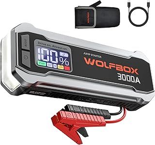 Jump Starter Power Pack, 3000A Car Battery Booster for 12V Vehicle with 65W Quick Charge, Car Jump Starter Power Bank for 8L Gas 6L Diesel Engine with LED Light, Jumper Cables