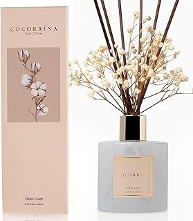 Cocorrína Reed Diffuser Set, 200ml Clean Linen Scented Diffuser with Sticks Home Fragrance for Bedroom Bathroom Living Room, Home & Office Decor