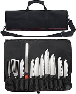 Tosnail Chef Knife Roll Bag, Heavy Duty Knife Bag with 21 Slots & 1 Large Zipper Pocket, Easy Carry Handle and Shoulder Strap, Multi-Function Knives Case for Traveling Camping Hiking