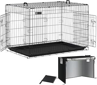 VOUNOT® Dog Crate Portable Pet Crate Foldable Secure Puppy Cage with Durable Crate Cover 2 Doors, Removable Slide Tray, 2 Carry Handles, XXL 48 Inches, Black