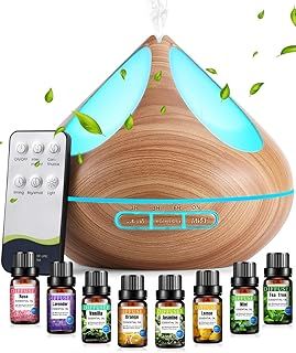 Diffusers 500ML with 8 Essential Oils Set, Aromatherapy Diffusers Air Freshener,Essential Oil Diffuser with Remote Control, 4 Timer and Waterless Auto-Off Cool Mist for Bedroom