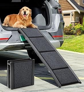 Dog Ramps for Cars, 160cm Portable Pet Ramp, Non-Slip Safety Rug Surface Dog Ramp, Dog Steps Stairs for Large Dogs Up to 230LBS, Lightweight&Folding, Aluminium Dog Ramp for Cars, SUV, Truck