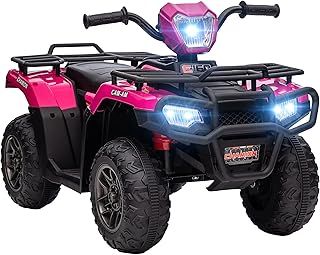 HOMCOM 12V Electric Quad Bike for Kids, Ride-On Car All Terrain Vehicle w/Forward, Reverse Functions, Music, LED Headlights, for Ages 3-5 Years - Pink