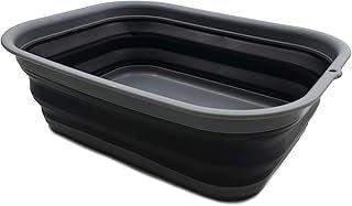 12L Collapsible Tub - Foldable Dish Tub - Portable Washing Basin - Space Saving Plastic Washtub (Grey/Black)