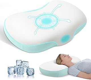 JINXIA Cooling Memory Foam Pillow,Ergonomic Orthopedic Pillow for Neck Support,Cervical Bed Pillow for Side/Back/Stomach Sleeper