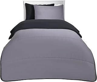 OHS Coverless Duvet Single 10.5 Tog, Microfibre Washable Reversible Quilted Travel Duvet, Black/Grey