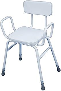 Aidapt Height Adjustable Perching Stool With Padded Seat and Safety Arms and Padded Back For Elderly for Users with Limited Mobility