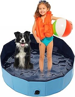 Jsdoin Foldable Dog Pools, Paddling Pool for Dogs Non-Slip PVC Dogs Paddling Pool, Portable Paddling Pool for Kids Dog Kids Bath Swimming Pool for Indoor Outdoor(80 * 20cm)