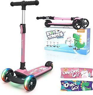 besrey Kids Scooter - Big Wheels Foldable Kick Scooter with Flashing LED Lights for Boys Girls, 4 Levels Height Adjustable Scooter, Wide Deck Scooter for Kids Ages 2-8