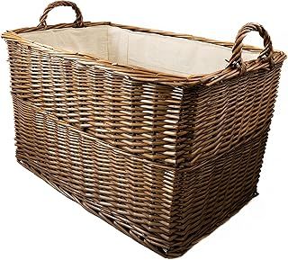 Wicker Log Basket with Lining and Handles (62x40x37cm) Medium Sturdy Storage Basket perfect for Toys, blankets, hallway, garage, living room, bedroom or office
