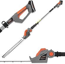 Terratek Cordless Hedge Trimmer Long Reach 20V 1HR Fast Charge, 2.4m Telescopic Hedge Trimmer Cordless Hedge Cutter with 1x Battery, Shoulder Strap and Charger Included, Grey & Orange