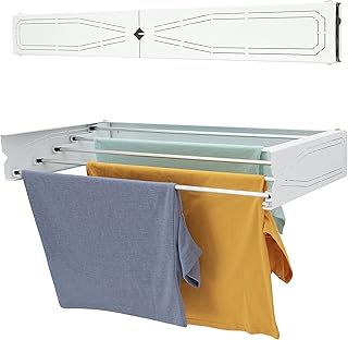 homeart Wall Mounted Clothes Drying Rack | 75 cm Retractable Laundry Clothes Airer | Collapsible Folding Washing Line Clothes Dryer, Indoor & Outdoor, Compact Patterned Design 20 kg Capacity, White