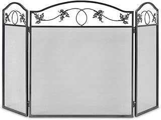 COSTWAY 3 PCS Folding Iron Fire Panel, Spark Flame Barrier with Leaves Decoration, Wide Metal Mesh Safety Fire Place Guard for Wood and Coal Firing, Stoves, Grills (Leaf Pattern, 127x73.5cm)