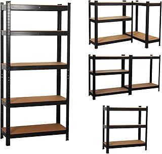 Garage Shelving Units 5 Tier Heavy Duty Shed Storage Racking Shelf Metal Boltless 875kg Capacity 175kg Per Shelf for Warehouse Workshop Office (Black, 90x40x180cm)