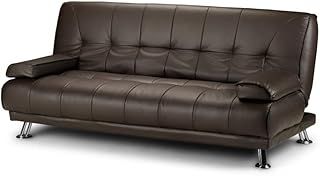 Home Detail Montana Sofa Bed 3 Seater Faux Leather Clic Clac Sofabed in Black or Brown (Brown Faux Leather)
