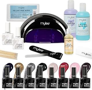 Mylee The Full Works Gel Nail Polish LED Lamp Kit, 8x MYGEL Colours, Top & Base Coat, Mylee PRO Salon Series Convex Curing LED Lamp, Prep & Wipe, Gel Remover (Autumn/Winter - Black Lamp)