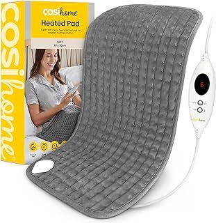 Heat Pad by Cosi Home® - Luxury Electric Heating Pad - Extra-Large, Machine Washable, Digital Remote and 6 Heat Settings to Warm and Relax (Grey) - Heated Pad