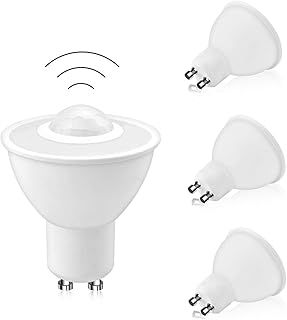 4pcs LED Smart Motion Sensor Light Bulbs GU10 PIR Detection Spotlight 5W Warm White 3000k 500Lm Auto On/Off LED Security Light Lamp for Stairs, Garage, Corridor, Walkway, Yard, Hallway, Patio