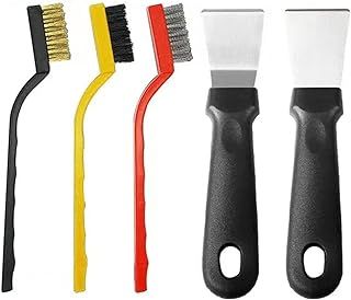 2Pcs Oven Scraper Tool,Induction Hob, Stoves,None-Scratches Putty for Kitchen Cleaning with 3Pcs Stainless Steel Brass Nylon Brush for Stove Pan