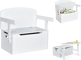 COSTWAY Wooden Toy Box, 3-in-1 Convertible Kids Bench/Desk Chair Set/Storage Chest with Lid, Multifunctional Children's Organizer Cabinet for Playroom Bedroom (Gray)